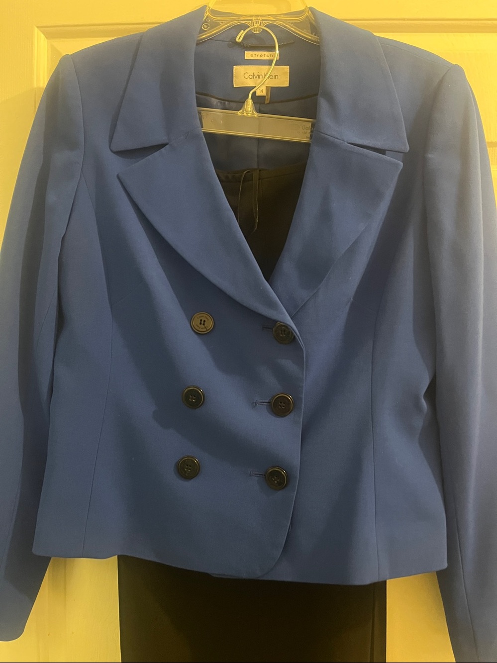 Calvin Klein Cobalt Blue Double-Breasted Blazer with Black Pants